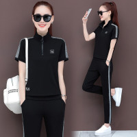 均妮休闲运动套装女夏季2020新款夏季立领短袖袖两件套时尚韩版显瘦卫衣女运动服