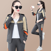 均妮 高端卫衣运动套装女2022春秋季新款时尚连帽三件套跑步运动服女套装韩版大码运动装女卫衣潮