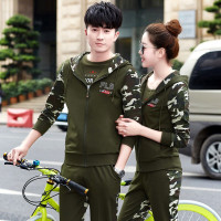 均妮 情侣运动套装男女春秋季迷彩运动装女三件套青年运动服男套装大码卫衣情侣装运动衣