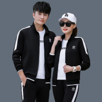 均妮 品牌情侣运动套装春秋三件套韩版运动装情侣装2021新款跑步百搭休闲运动服情侣卫衣男潮流女
