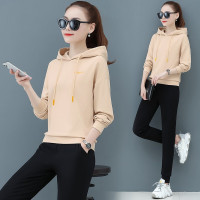 均妮 品牌运动套装女春秋棉质青年女士时尚卫衣运动装女简约易搭套头连帽两件套运动服女