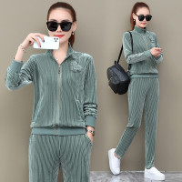 均妮 春秋季金丝绒运动套装女潮2021新款宽松休闲运动服女卫衣时尚两件套运动装女洋气