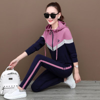 均妮 运动套装女春秋新款连帽长袖休闲卫衣两件套运动服女套装韩版时尚修身显瘦运动装女休闲套装女潮