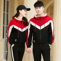 情侣运动套装2021新品春秋季中青年连帽大码三件套运动装套装男运动服女套装班服 团购