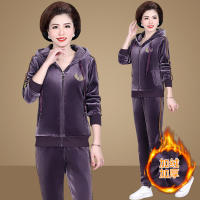 均妮妈妈冬装外套金丝绒套装女加绒加厚开衫中老年运动服秋冬装两件套