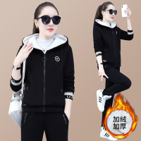 均妮加绒加厚运动套装女秋冬羊羔毛卫衣大码显瘦冬天休闲两件套运动服