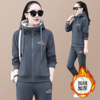 均妮加厚加绒运动套装女秋冬季2021年新款休闲服羊羔毛外套卫衣两件套