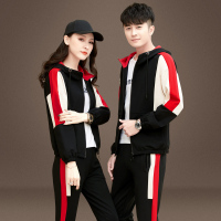 均妮2020新款情侣装款春秋季运动套装男时尚连帽情侣卫衣休闲装外套女