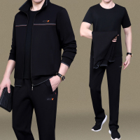 均妮 正品中老年运动套装男春秋爸爸运动服休闲套装中年卫衣套三件套