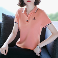 均妮棉质t恤女短袖2022年新款带领妈妈宽松上衣女士翻领运动polo衫夏