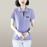 均妮短袖女条纹短款上衣女夏装2022新款洋气妈妈polo衫短袖t桖减龄运动衣棉