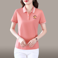 均妮纯棉短袖t恤女2022年新款中年妈妈夏装翻领大码运动polo领体桖衫