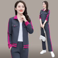 均妮春秋季休闲运动服套装女时尚显瘦洋气减龄立领开衫阔腿裤两件套潮