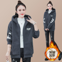 均妮 羊羔毛外套女秋冬2022新款时尚大码加绒加厚棉服冬季宽松夹克保暖