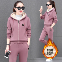 均妮加绒运动套装女秋冬羊羔绒宽松连帽卫衣服洋气开衫加厚休闲两件套