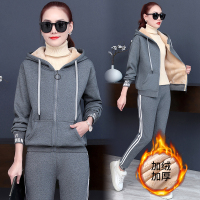 均妮加绒加厚运动套装女秋冬羊羔绒连帽卫衣时尚洋气宽松休闲服两件套