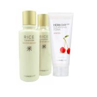 菲诗小铺(The Face Shop)草本泡沫洗面奶洁面膏男士女士 170ml樱桃+大米水乳套装