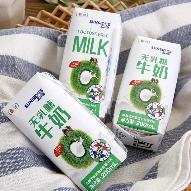 SUNSIDES 上质无乳糖法国进口牛奶200mL*24低脂型 整箱装图片