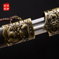 铸剑谷精品 汉龙越王剑 86厘米 宝剑龙泉 古朴典范 传统工艺 未开刃 金色 双槽花纹钢