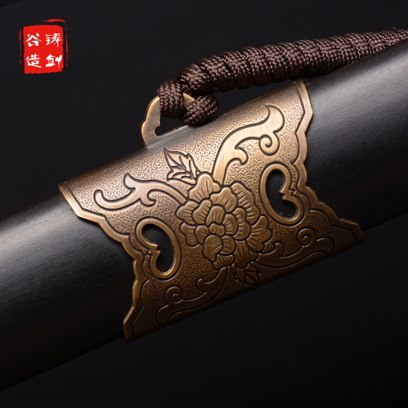 铸剑谷精品 牡丹至尊剑 98厘米 宝剑龙泉 手工锻造 未开刃 乌木做旧款