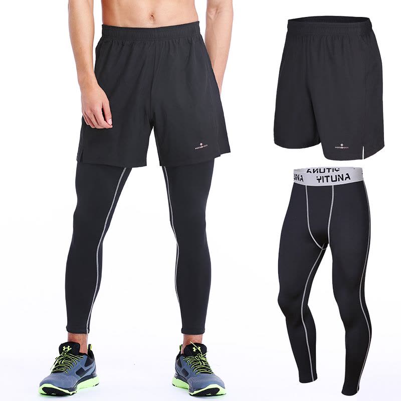 豪客虎2018新款男士速干紧身裤运动裤男训练长裤新款运动健身跑步两件套图片