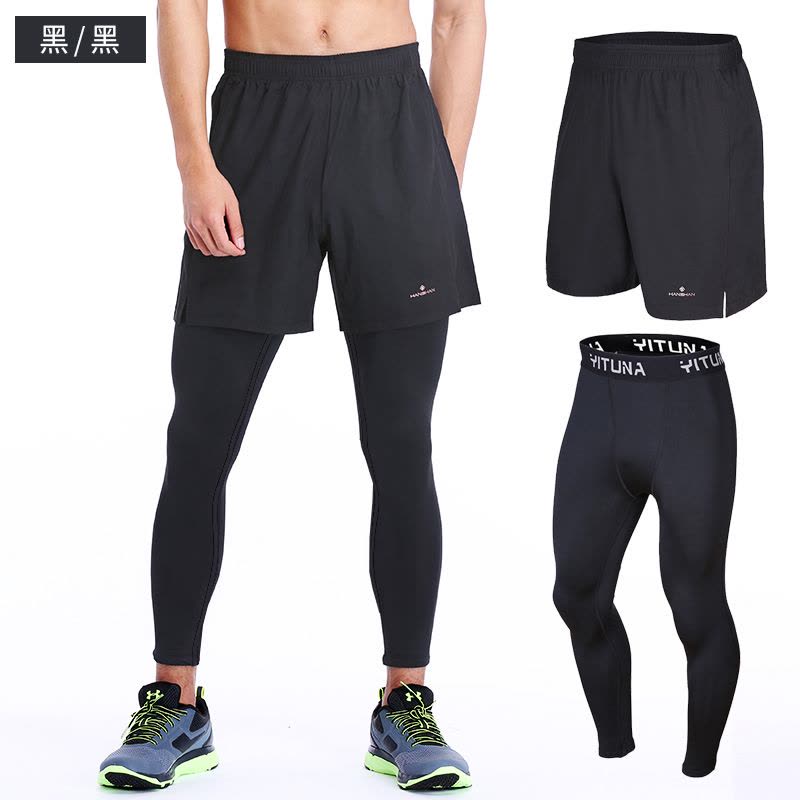 豪客虎2018新款男士速干紧身裤运动裤男训练长裤新款运动健身跑步两件套图片