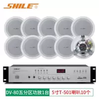 狮乐 (SHILE)T-501喇叭10个+五分区功放 定压吸顶喇叭套装功放分区独立调节校园背景音乐影院公共广播音响系统
