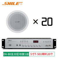 狮乐 (SHILE)T-501喇叭20个+五分区功放 定压吸顶喇叭套装功放分区独立调节校园背景音乐影院公共广播音响系统