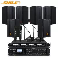 狮乐(SHILE) 会议室音响套装健身房背景音乐专业会议音箱功放话筒套餐 AV8820+BX503(黑)三对+SH-20