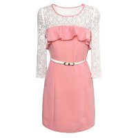 秋水伊人2015夏装新品纯色泡泡领蕾丝镂空荷叶边连衣裙641102090