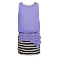 秋水伊人 2014夏装新款韩版条纹撞色拼接雪纺 连衣裙132302045