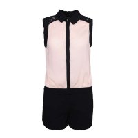 秋水伊人2014夏装新款都市OL撞色蕾丝拼接修身连体短裤132218001