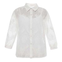 秋水伊人 2014秋装新款女装精致欧根纱淑女勾花七分袖衬衫