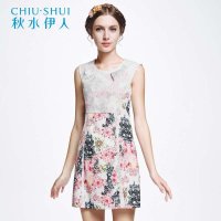 秋水伊人春装新款女装韩版复古拼接无袖连衣裙1411E020290