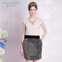 秋水伊人秋水伊人2015夏装印花波点高腰无袖长连衣裙子A362 122302004