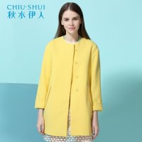 秋水伊人春装新款女装时尚圆领纯色简约直筒九分袖风衣外套上衣15101AF110106
