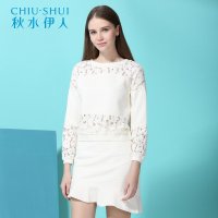 秋水伊人春新款女装时尚圆领钩花拼接长袖鱼尾裙套装15101AF010105