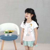 格格星 2015夏装新款女童白色圆领全棉时尚简约人物印花短袖T恤衫