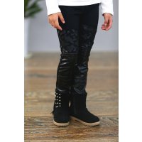 童装2015秋冬新款女童打底裤韩版拼皮蕾丝儿童长裤宝宝全棉裤子