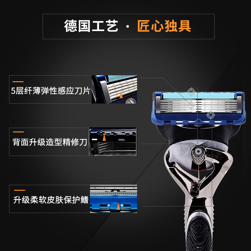 吉列手动剃须刀锋隐致顺男士刮胡刀 1刀架1刀片+4刀头