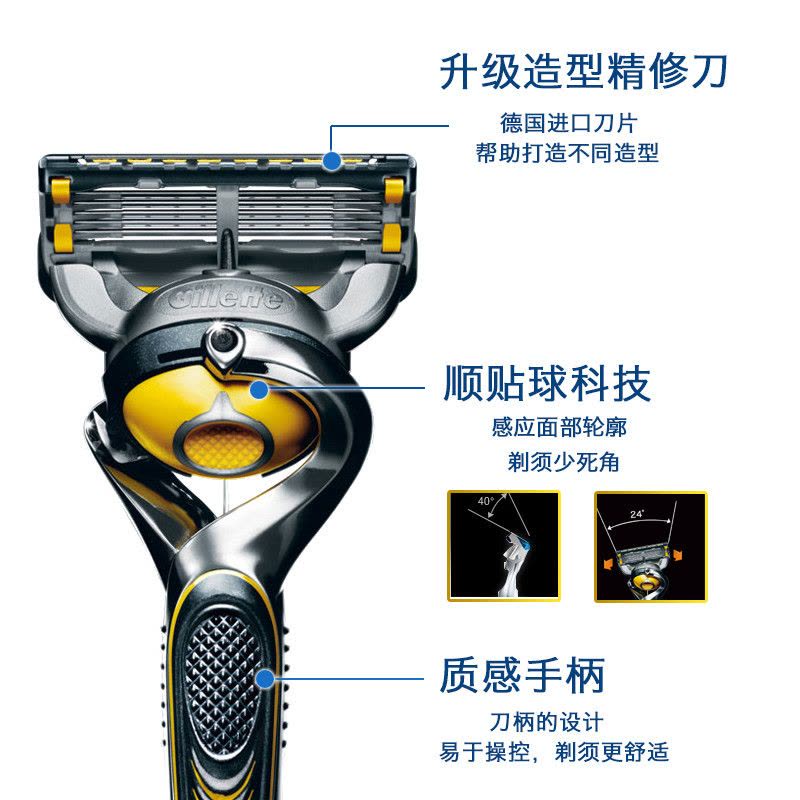 吉列手动剃须刀锋隐致护1刀架5刀头 男士锋速5刀片刮胡刀图片