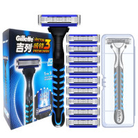 吉列威锋3手动剃须刀吉利男士锋速老式刮胡刀手动刀片刀头三层刀片原装套装升级款9刀头1刀架