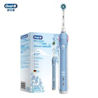 欧乐-B(Oral-B)电动牙刷成人小圆头牙刷情侣礼物3D声波旋转摆动充电式P4000浅蓝色含2刷头