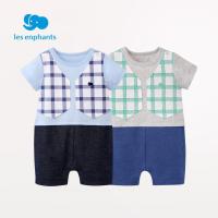 丽婴房童装婴幼儿假两件连衣裤男宝宝夏季时尚休闲连体衣格子哈衣