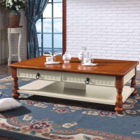 铂森 美式乡村小户型茶几实木 地中海橡木抽屉茶几桌