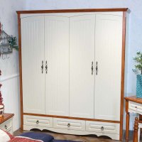 美式乡村 地中海 白色 四门 大 衣柜 衣橱 现代 简易