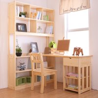 我爱我家儿童家具 儿童成套家具 实木书桌 转角 儿童学习桌书柜一体组合 原木色
