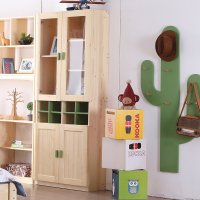 我爱我家家具 书柜 全实木两门书桌书柜 松木储物柜收纳柜 原木色实木书桌柜