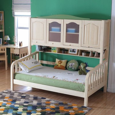 我爱我家儿童家具 床全实木多功能组合床 女孩男孩床 衣柜床 原木色功能床