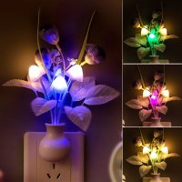 乾越(qianyue)led卧室起夜光控床头节能小夜灯过道楼道壁灯七彩变幻玫瑰花蘑菇灯